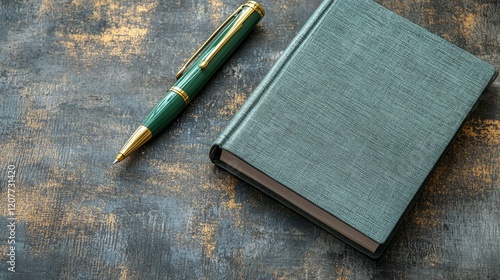 Journal and pen on a textured surface for creative writing and note taking