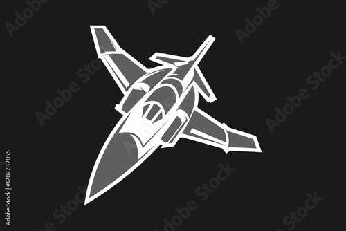 American cold war jet fighter plane vector illustration. simple aircraft logo, military equipment.