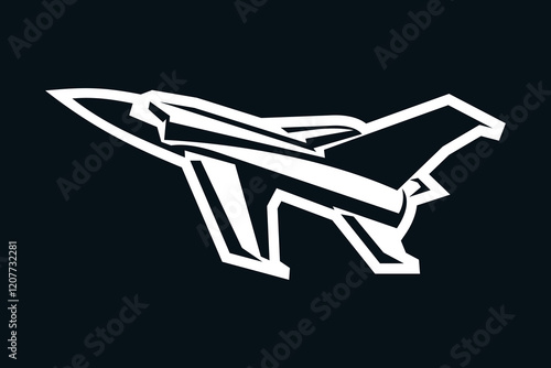 American cold war jet fighter plane vector illustration. simple aircraft logo, military equipment.