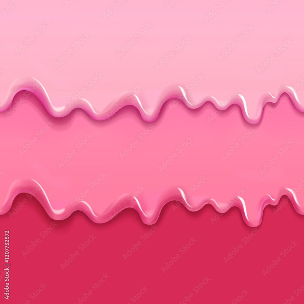 Strawberry pink cream dripping. Ice cream melted Dessert background with Raspberry cherry pink cream. Seamless pattern. Vector illustration Strawberry pink cream dripping. Ice cream melted Dessert background with Raspberry cherry pink cream. Seamless pattern. Vector illustration