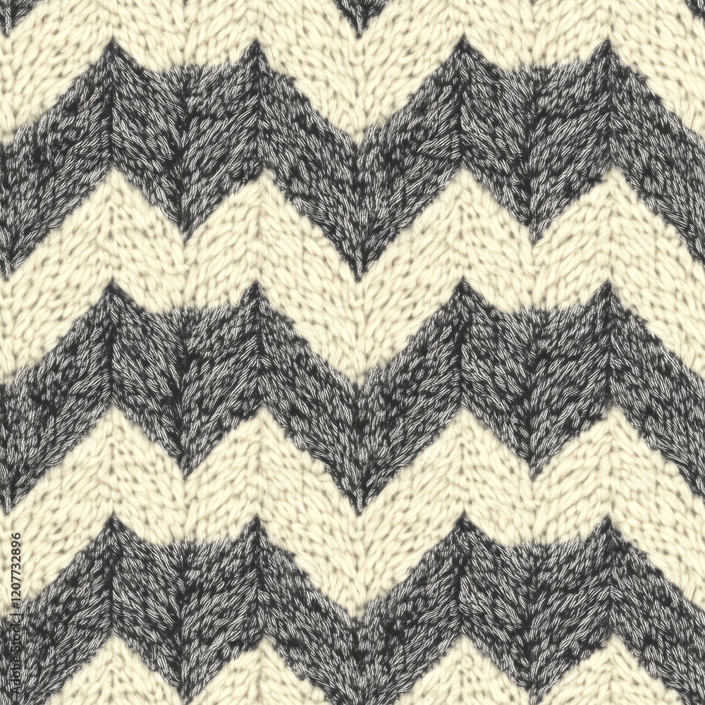 Fototapeta premium Seamless Pattern - Chevron Knit Texture: Cream and Gray Pattern