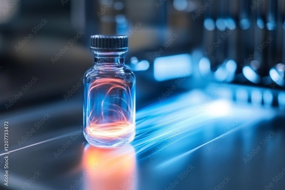 A glowing vial of xenon gas in a laboratory setting, with its characteristic pale blue light emitting softly A glowing vial of xenon gas in a laboratory setting, with its characteristic pale blue light emitting softly