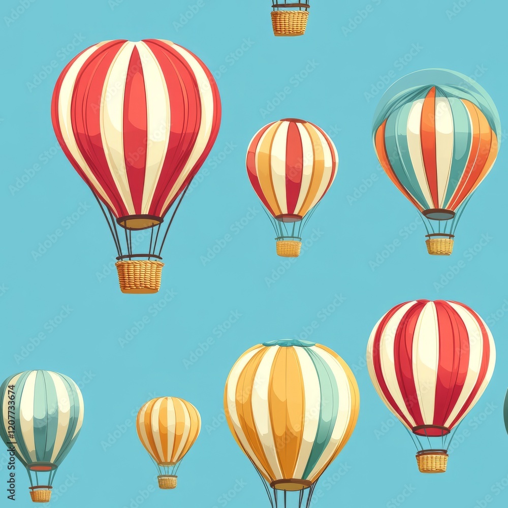 Fototapeta premium Seamless Pattern - Colorful hot air balloons floating in the sky