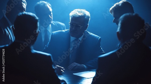 Secretive Business Meeting: Elite Group in Shadows