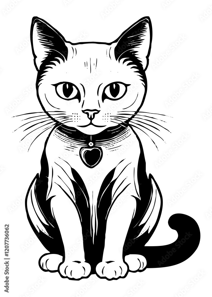 Fototapeta premium Cat . Animal black and white illustration . Logo design, for use in graphics.
