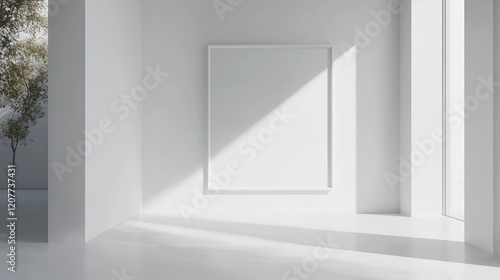 Wallpaper Mural Bright modern white interior featuring a blank frame mockup illuminated by natural light through large windows. Torontodigital.ca