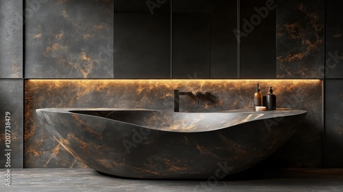 Modern minimalist black sideboard with sleek lines and geometric design for c...