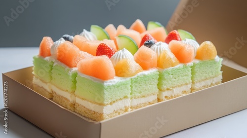 Delicious Melon Shortcake Dessert Box With Fresh Fruit Toppings and Cream photo