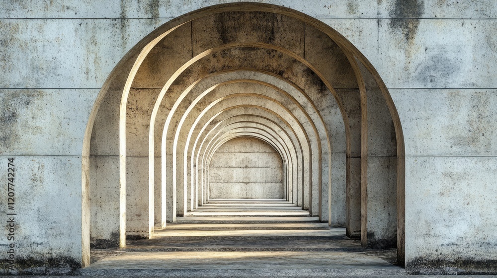 Abstract Geometric Composition of Arched Stone Structures Creating a Sense of Depth and Perspective in Minimalist Style Abstract Geometric Composition of Arched Stone Structures Creating a Sense of Depth and Perspective in Minimalist Style