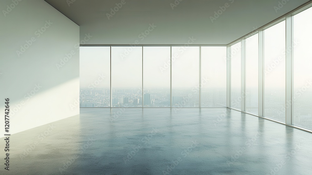 An empty wall in a modern open space office featuring a city view, concrete flooring, and abundant natural light, emphasizing the concept of a contemporary workplace. An empty wall in a modern open space office featuring a city view, concrete flooring, and abundant natural light, emphasizing the concept of a contemporary workplace.