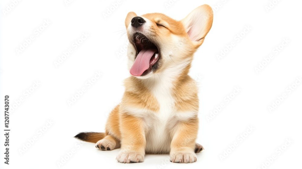 cute puppy with a tongue sticking out. The puppy is sitting on a white background. The puppy has a happy expression on its face. cute puppy with a tongue sticking out. The puppy is sitting on a white background. The puppy has a happy expression on its face.