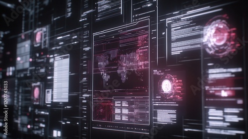 An immersive futuristic document management system interface, showcasing advanced features and a sleek, high-tech design. photo