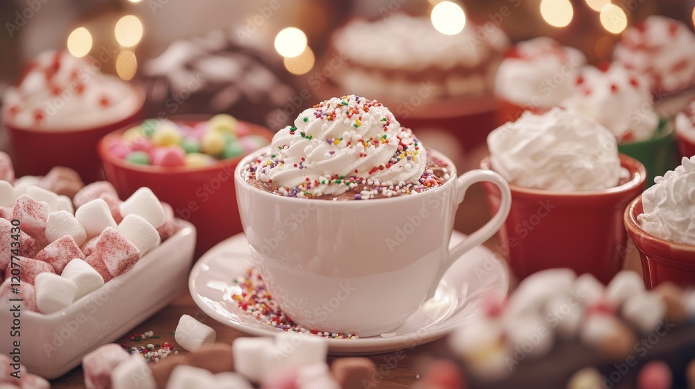 Delicious Hot Chocolate with Whipped Cream and Sprinkles Delicious Hot Chocolate with Whipped Cream and Sprinkles