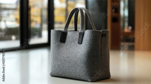 Wallpaper Mural Stylish Minimalist Gray Wool Tote Bag in Modern Indoor Setting with Soft Lighting and Minimalistic Decor Torontodigital.ca