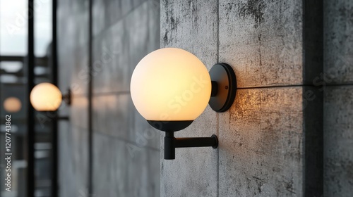 Modern lamp illuminating textured gray wall in contemporary living space design