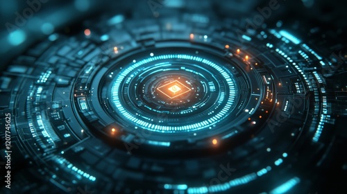 Futuristic digital interface design with glowing circuits and patterns in a h...
