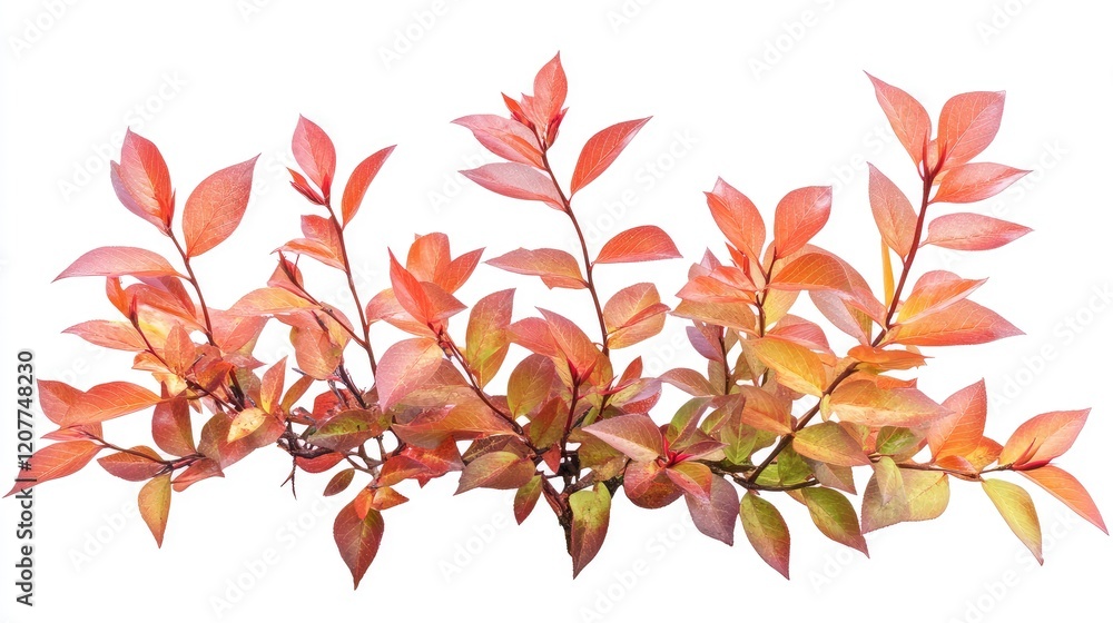 Nandina imperialis leaves in shades of red and orange on a white background with clipping path for botanical design and landscaping concepts. Nandina imperialis leaves in shades of red and orange on a white background with clipping path for botanical design and landscaping concepts.