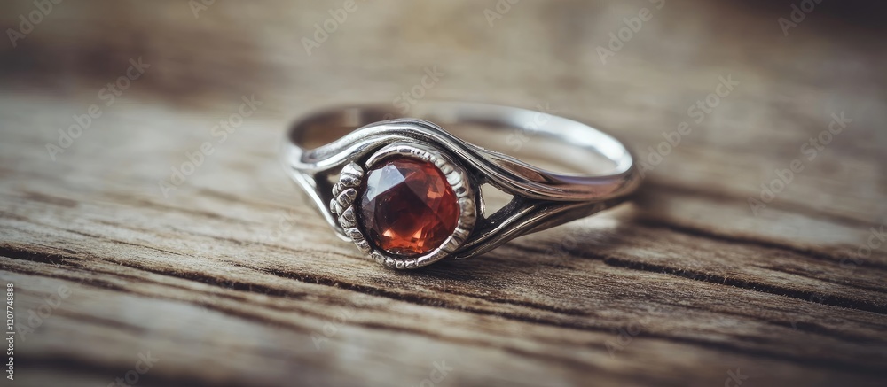 Elegant Silver Mermaid Ring with Gemstone on Rustic Wooden Surface with Natural Textures and Warm Tones Elegant Silver Mermaid Ring with Gemstone on Rustic Wooden Surface with Natural Textures and Warm Tones