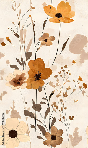 Creative Seamless Pattern 2D Doodle Floral Illustrations for wallpaper, card, tile.