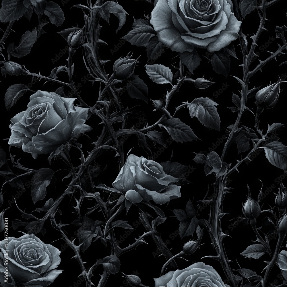 custom made wallpaper toronto digitalSeamless Pattern - Dark Roses and Thorns Seamless Pattern