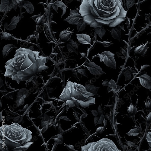 Wallpaper Mural Seamless Pattern - Dark Roses and Thorns Seamless Pattern Torontodigital.ca