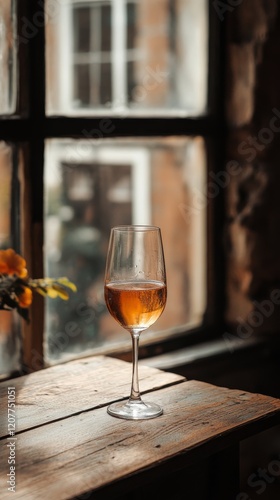 Elegant cocktail served in a vintage glass on a rustic wooden table with a te...