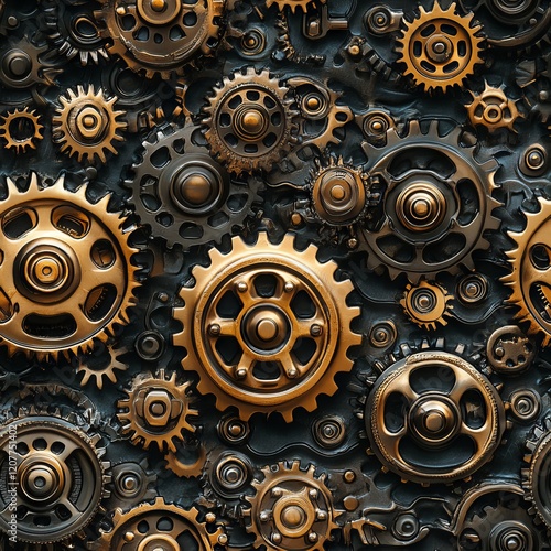 Wallpaper Mural Seamless Pattern - Intricate gears in bronze and black. Torontodigital.ca