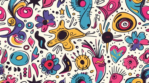 Wallpaper Mural Vibrant Doodle Seamless Pattern Vector Illustration Torontodigital.ca