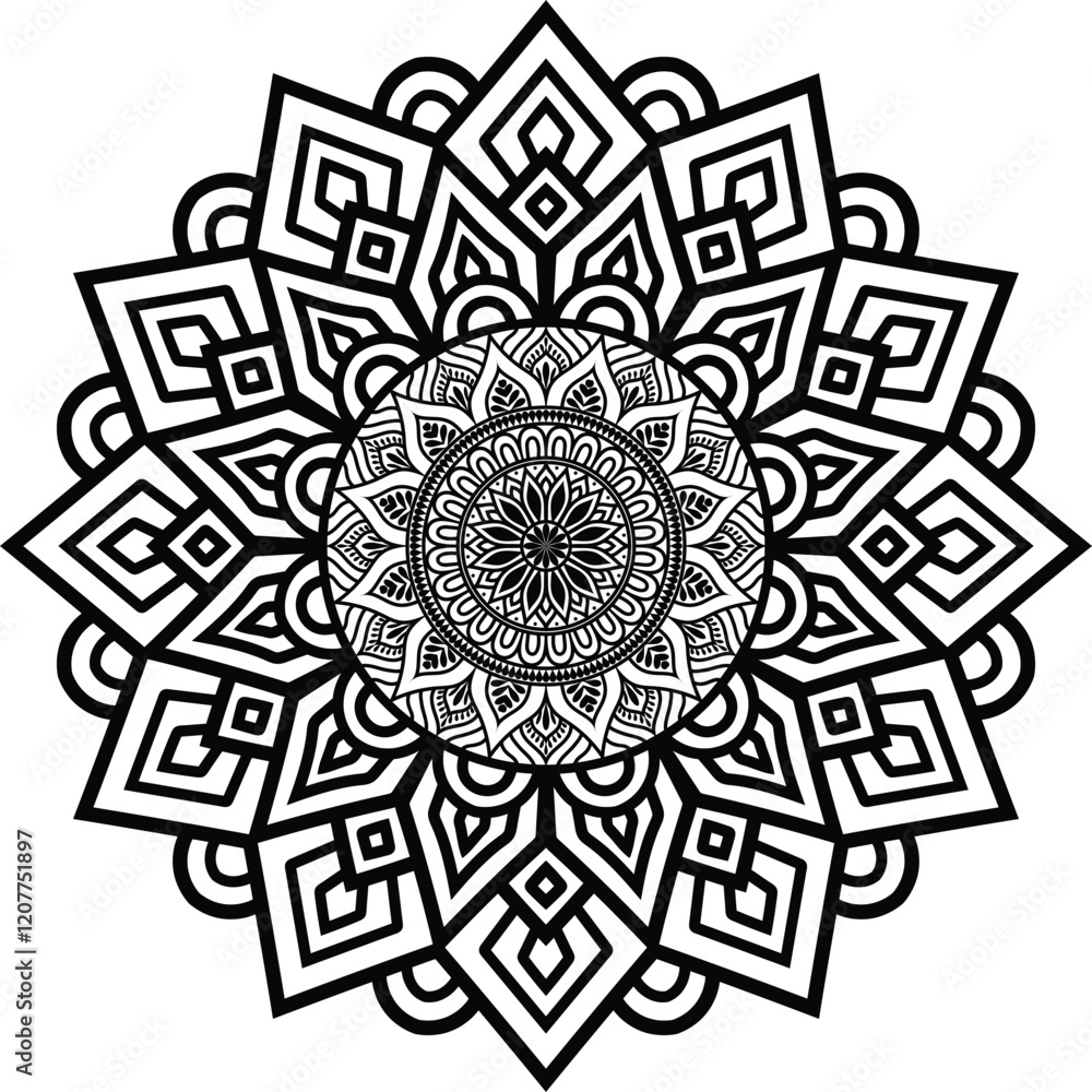 Fototapeta premium Beautiful floral pattern mandala art isolated on a white background, decoration element for meditation poster, yoga, banner, henna, invitation, cover page, design element mandala art, vector art