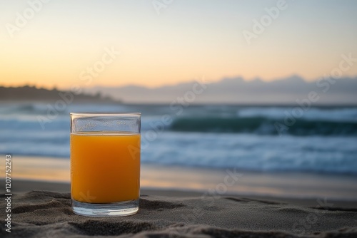 Enjoying a refreshing orange drink by the beach during a sunny day