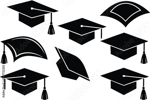 Graduation student black cap silhouette icon on white background