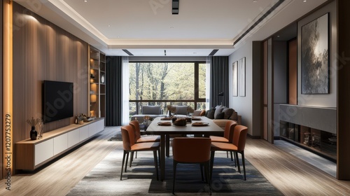 Wallpaper Mural The home living room interior features a cozy fireplace paired with a stylish drawer and coffee table, creating a warm and inviting atmosphere. Torontodigital.ca