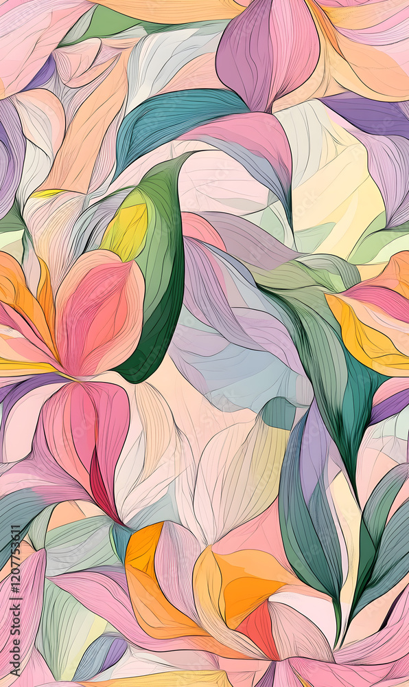 Fototapeta premium Creative Seamless Pattern 2D Doodle Floral Illustrations for wallpaper, card, tile.