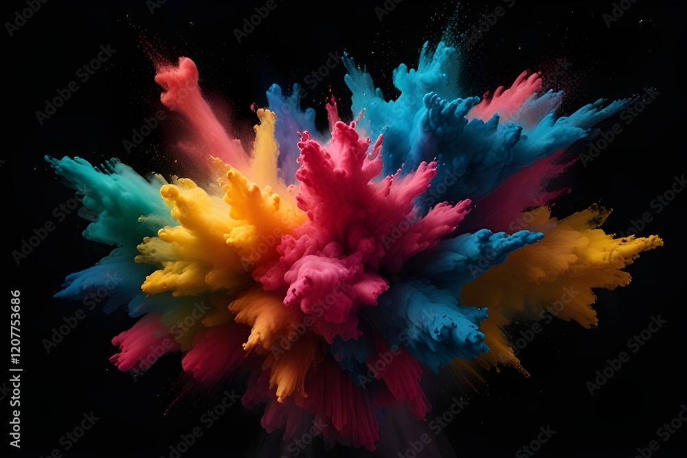 Explosion of colored powder on black background Generative AI Explosion of colored powder on black background Generative AI