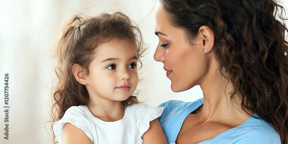 A loving moment between a Hispanic mother and her young daughter at home. A loving moment between a Hispanic mother and her young daughter at home.