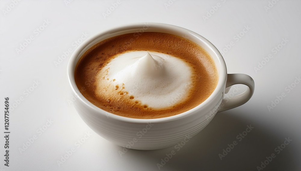 a frothy cappuccino in a shallow bowl against a plain white surface creamy texture froth foam a frothy cappuccino in a shallow bowl against a plain white surface creamy texture froth foam