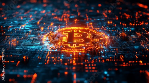 Stunning digital representation of bitcoin on a vibrant technological background