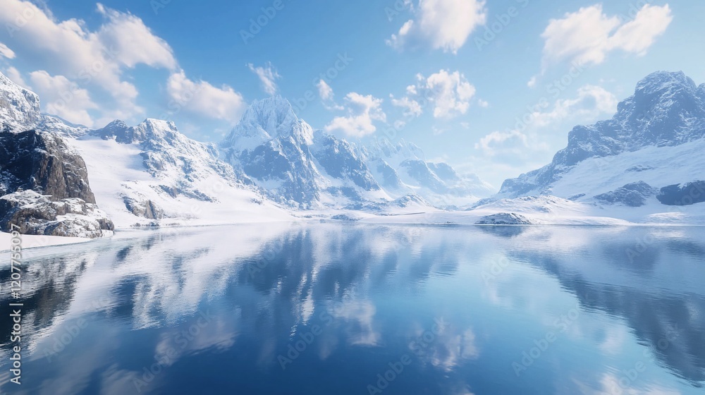 custom made wallpaper toronto digitalSerene Winter Landscape: Majestic Mountains Mirrored in a Crystal Clear Lake