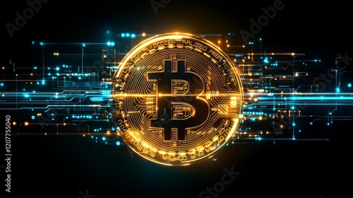 Stunning digital representation of bitcoin on a vibrant technological background