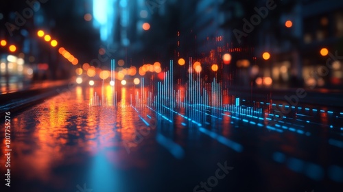 Data visualization displaying an upward trend in analytics with glowing elements