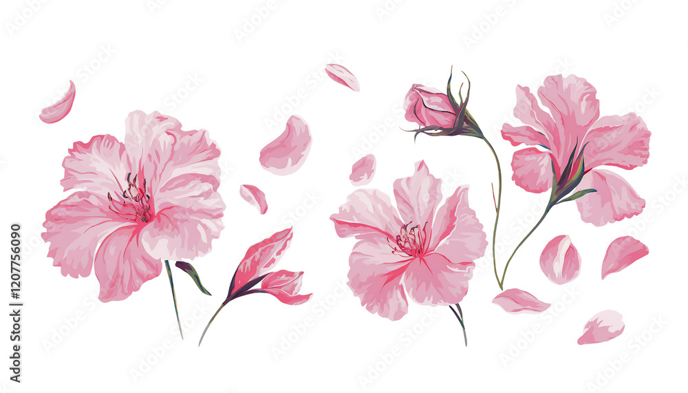 Naklejka premium Delicate Pink Flowers in Various Stages of Blooming