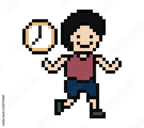 Cute pixel cartoon exercise run 8bit character man run running jog cardio lifestyle decoration life style 8 bit male boy jog marathon exercise png game 8 bit vector. photo