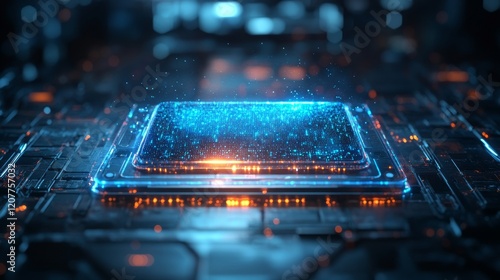 Futuristic energy cell illuminated in a high-tech environment during night