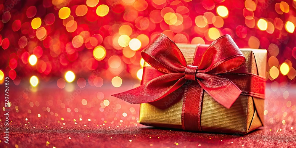 Gift Box with Bow Closeup - Red Background AI Photography Gift Box with Bow Closeup - Red Background AI Photography