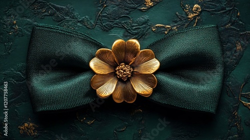 Beautiful gold and teal bow on a vibrant floral background showcasing intrica...