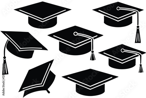 set of Grad cap silhouette icon. Clipart image isolated on white background