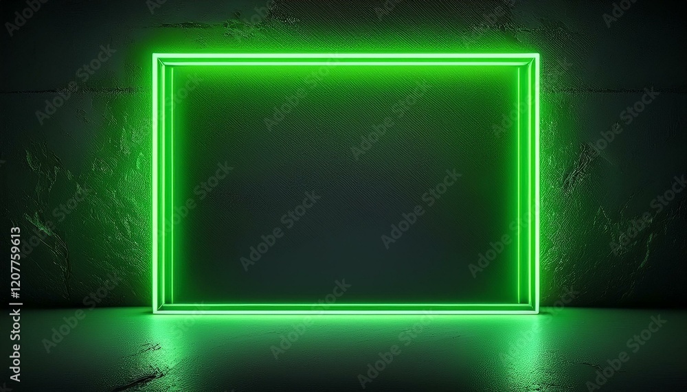 neon green light frame on dark concrete neon green light frame on dark concrete