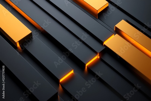 A sleek, geometric rendering of a xylophone with perfectly aligned keys, rendered in monochrome with a single splash of xanthous