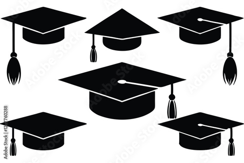 set of Grad cap silhouette icon. Clipart image isolated on white background