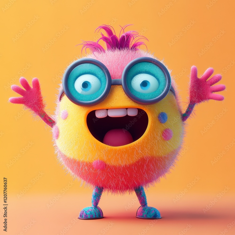 Fototapeta premium Colorful Furry Character With Glasses and Cheerful Expression